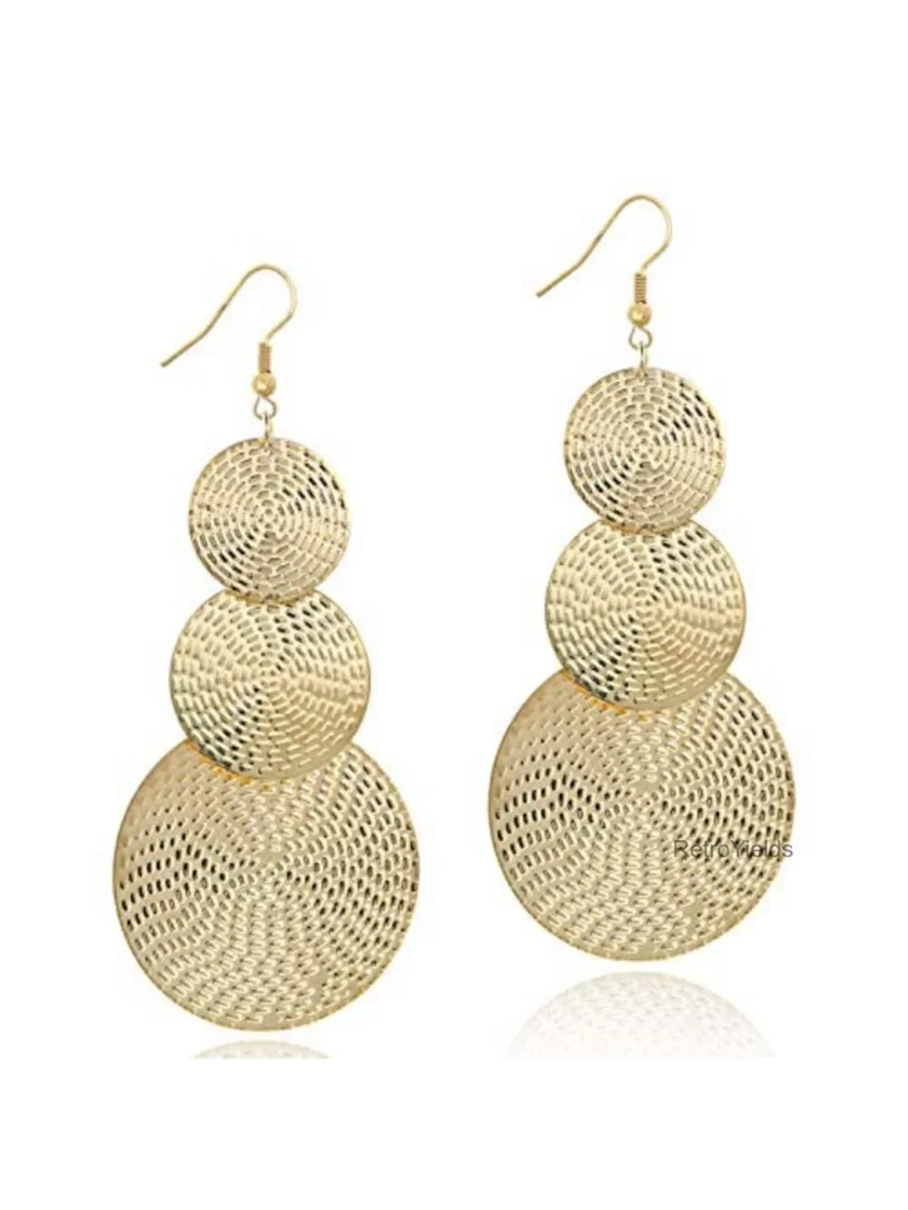 14K Gold Plated Statement Triple Round Disc Dangle Drop Earrings for Women
